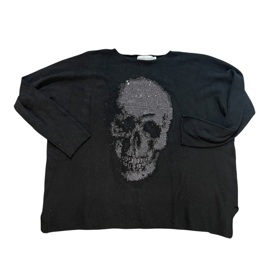 Pants Store‎ Black Rhinestone Skull Oversized Sweater Made in Italy OSFA